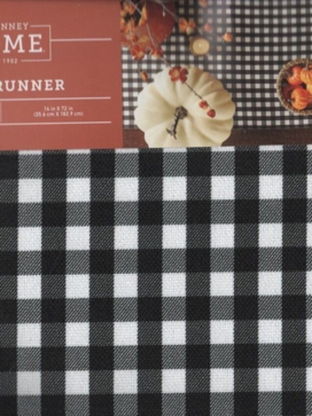 Black Off White Check GIngham Plaid Holiday Table Runner Farmhouse 72 x 14" NEW